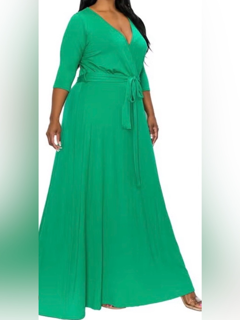 🌺NEW YORK & CO. GREEN FAUX WRAP MAXI DRESS SIZE LARGE🌺